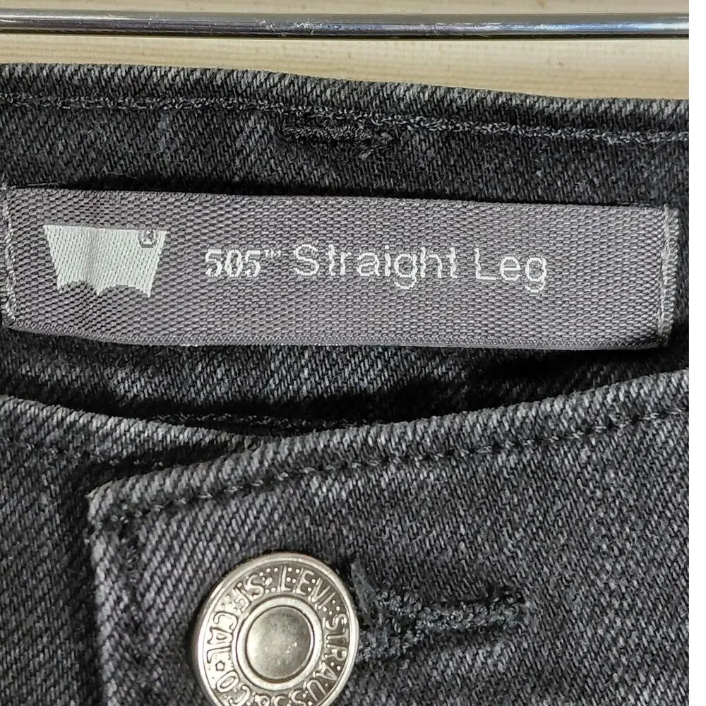 Levi's 505 Straight Leg Black Denim Jeans Pockets Women See Measurements
